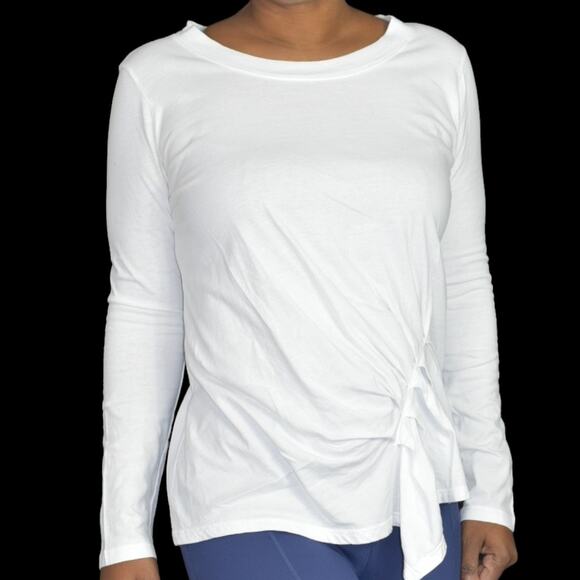 Stateside White Shirt Long Sleeve Tee Angled Pleated Drape CrewNeck Cotton Small - Picture 14 of 15